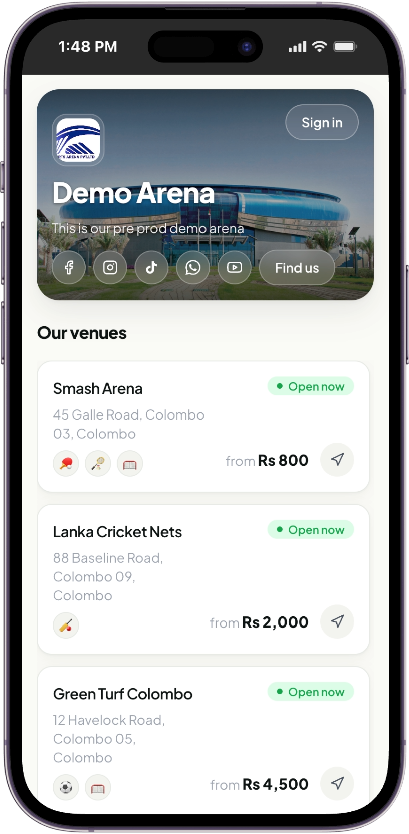 Screenshot: Your venue's own website